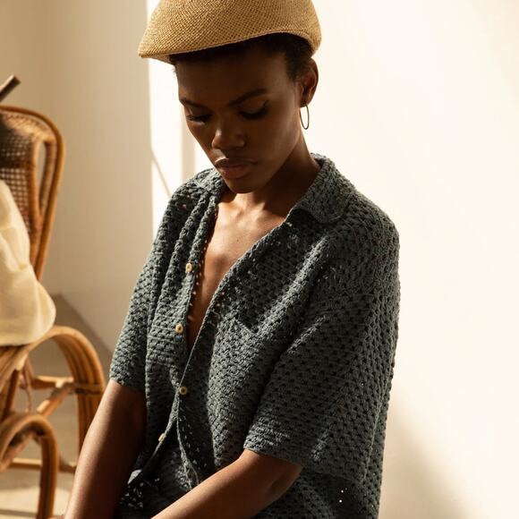 Savannah Morrow The Label Rico Crochet Button Up Sweater in Guava Size M/L NWT - Picture 6 of 8